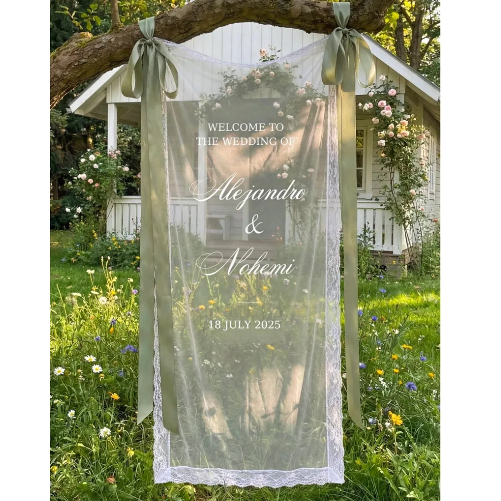 Personalized Wedding Lace Welcome Banner, Custom Lace Wedding Welcome Signs WD0234