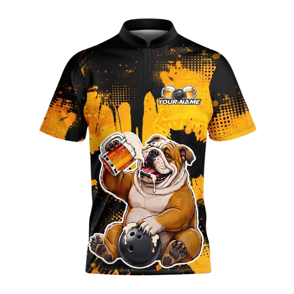 Custom Bulldog And Beer Bowling Polo Shirt For Men, Custom Bulldog Bowling Team Shirt BZ1041