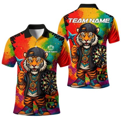 Custom Tiger Colorful Dart Polo Shirt Men, Custom Tiger Darts Shirts For Team DE0090