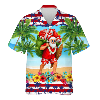 Santa Patriotic Tropical Beach Hawaiian Shirt For Men Women, Christmas In July Hawaiian Shirts HE0462