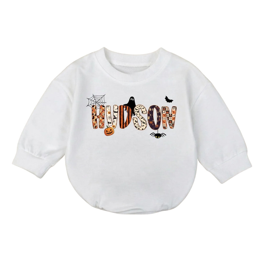 Custom Baby Name Spooky Halloween Romper Sweatshirt, Personalized Halloween Romper Sweatshirt BB0188