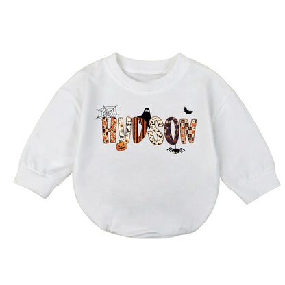 Custom Baby Name Spooky Halloween Romper Sweatshirt, Personalized Halloween Romper Sweatshirt BB0188