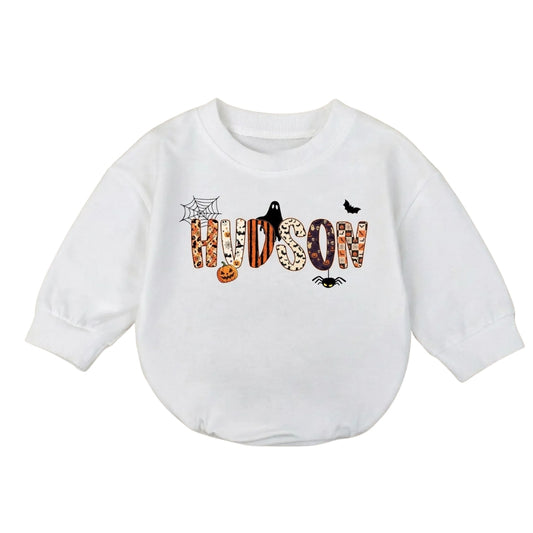 Custom Baby Name Spooky Halloween Romper Sweatshirt, Personalized Halloween Romper Sweatshirt BB0188
