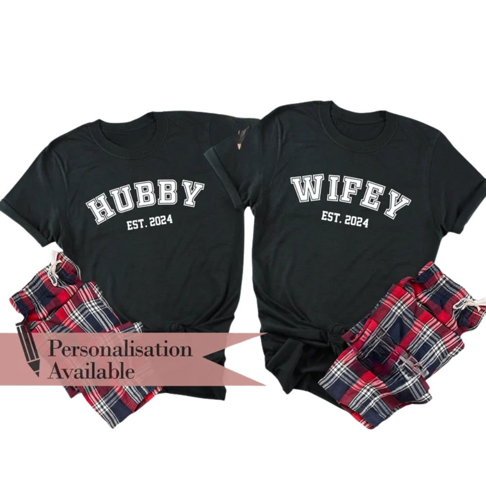 Hubby And Wifey Custom Year Wedding Matching Couple T Shirts, Custom Husband Wife Matching Shirts For Anniversary ET0816