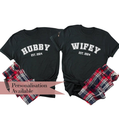 Hubby And Wifey Custom Year Wedding Matching Couple T Shirts, Custom Husband Wife Matching Shirts For Anniversary ET0816