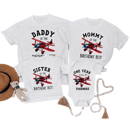 Custom Flight First Birthday Boy Family Matching T Shirt, Personalized Airplane 1st Birthday Family Shirts ET1200