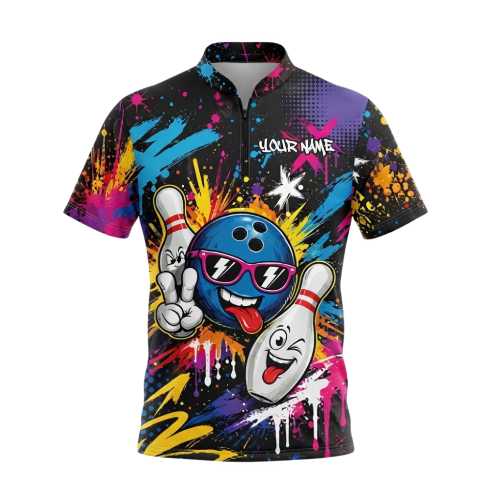 Custom Graffiti Funny Ball Pin Bowling Jersey Shirts For Men, Custom Graffiti Bowling Team Shirts BZ1042