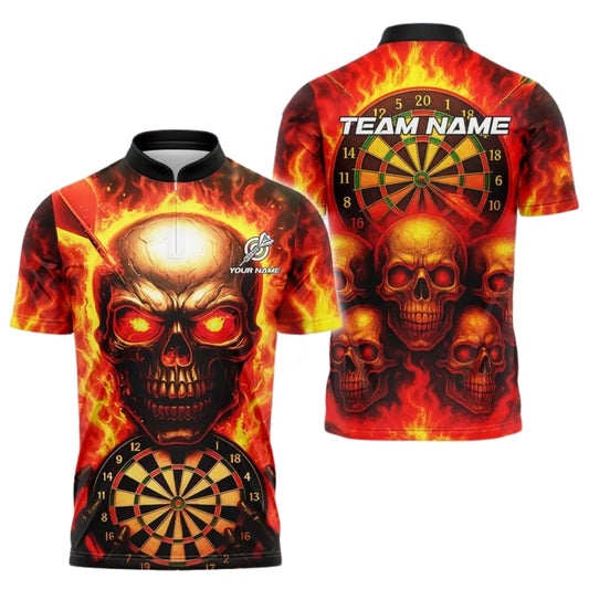 Custom Flame Skull Darts Men Jersey, Custom Skull Dart Team Shirts DE0008