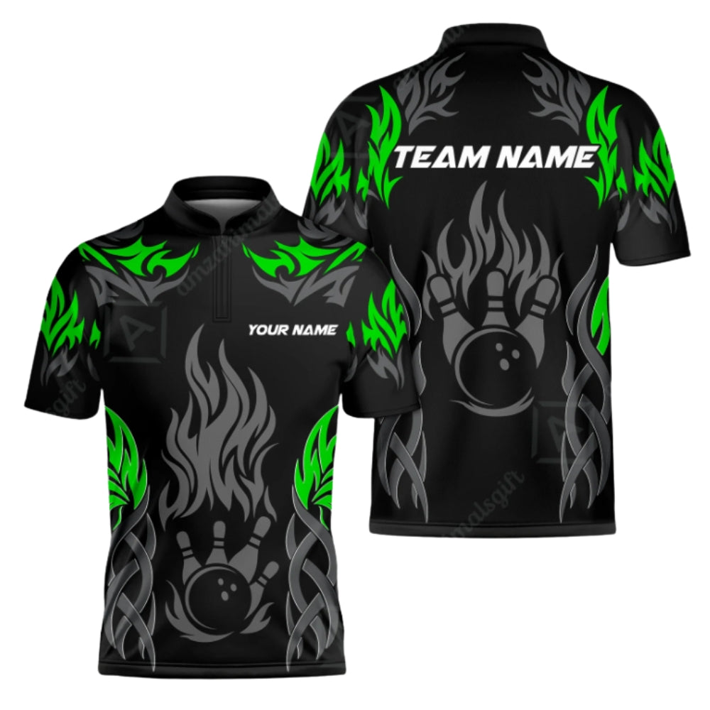 Custom Flame Tribal Bowling Men Jersey Black Red, Custom Team Flame Bowling Shirts BZ0394