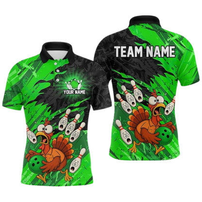 Funny Turkey Custom Bowling Polo Shirt For Men, Custom Thanksgiving Bowling Team Shirts BZ0672