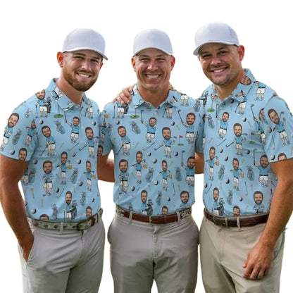 Custom Funny Face Golf Polo Shirt For Men Blue, Custom Photo Golf Shirts GE0385