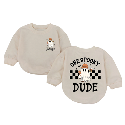 One Spooky Dude Custom First Birthday Baby Romper Sweatshirt, Custom First Halloween Baby Romper Sweater BB0698