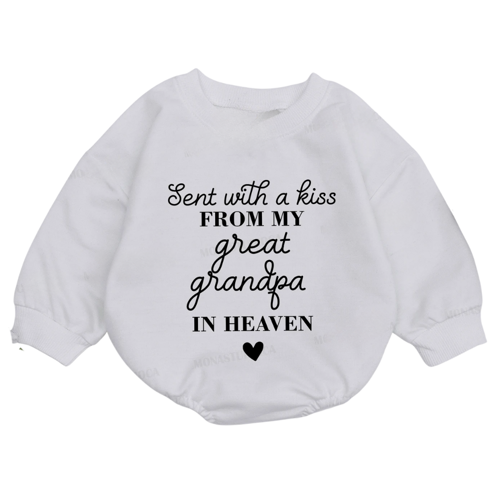 Sent With A Kiss From My Great Grandpa in Heaven Custom Baby Romper Sweatshirt, Personalized Memorial Baby Romper Sweatshirt BB0068