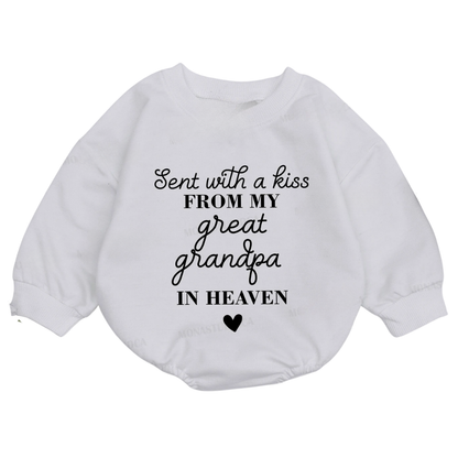 Sent With A Kiss From My Great Grandpa in Heaven Custom Baby Romper Sweatshirt, Personalized Memorial Baby Romper Sweatshirt BB0068