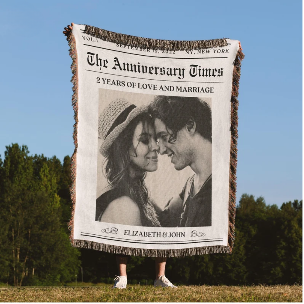 The Anniversary Times Personalized 2 Years Of Love And Marriage Woven Blanket, Custom Wedding Anniversary Blanket WD0439