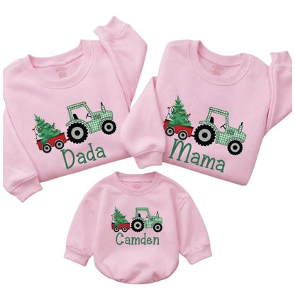 Christmas Tractor Custom Family Matching Sweatshirt, Custom Xmas Family Sweater ET1699