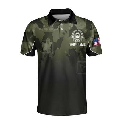 Custom Camouflage USA Flag Bowling Mens Polo Shirt, Custom Camo Bowling Team Shirts BZ0610
