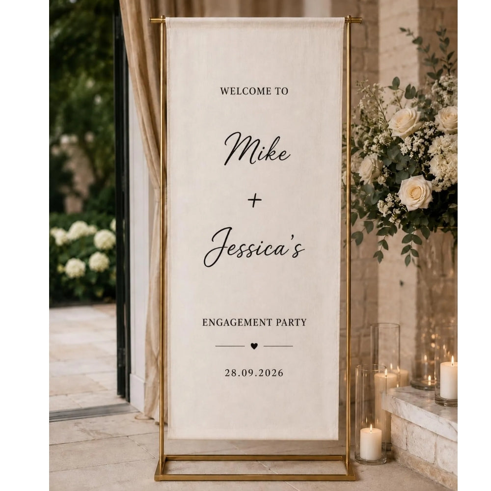 Personalized Engagement Party Linen Welcome Banner, Custom Engagement Welcome Sign For Wedding WD0397
