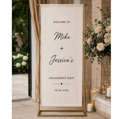 Personalized Engagement Party Linen Welcome Banner, Custom Engagement Welcome Sign For Wedding WD0397
