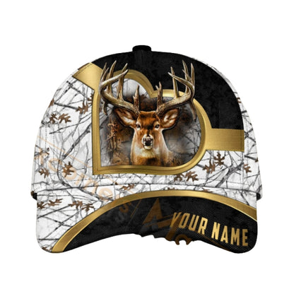 Custom Deer Hunting Black Gold Baseball Cap, Custom Deer 3D Printed Cap For Hunters CP0445