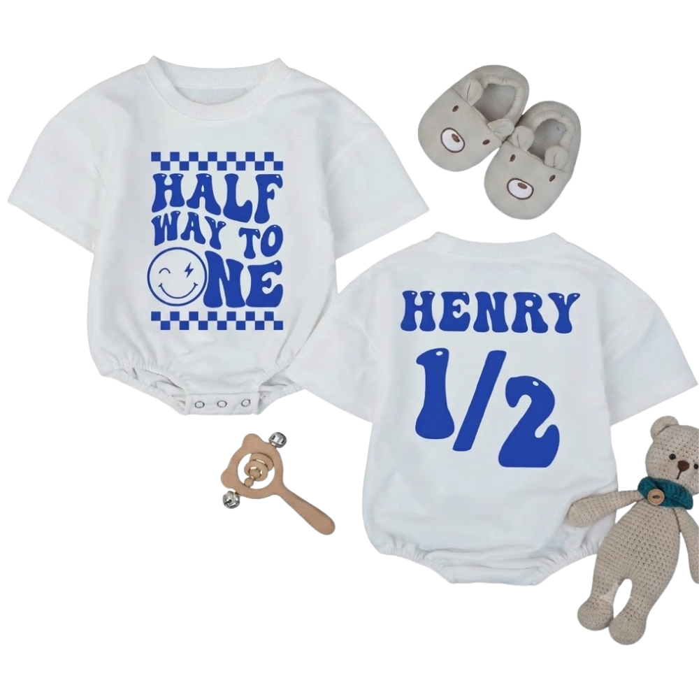 Custom Half Way To One Birthday Baby T Shirt Romper, Custom 6 Month Birthday Baby Romper BB0274