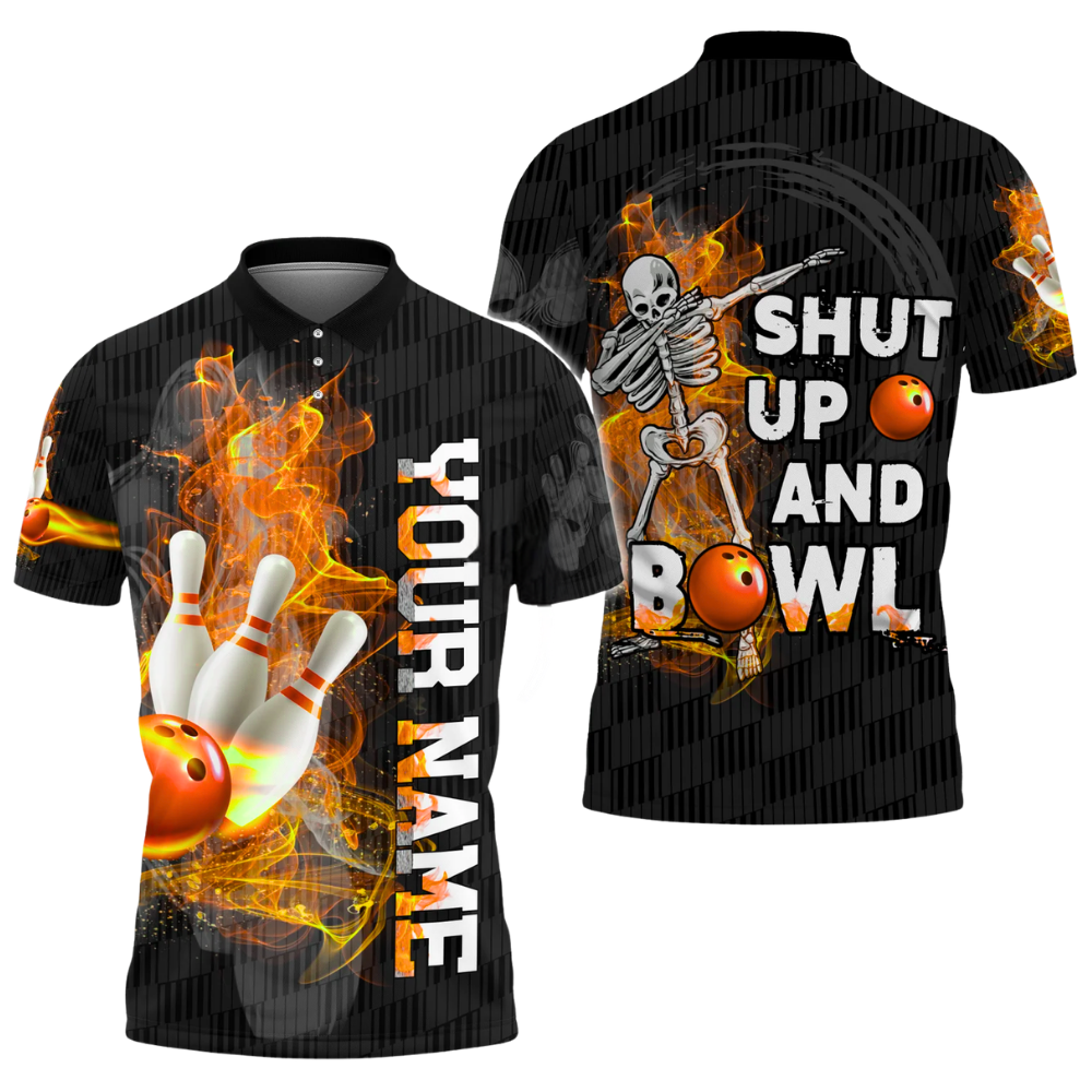 Shut Up And Bowl Custom Skeleton Bowling Mens Polo Shirt, Custom Funny Skull Bowling Shirts BZ0770
