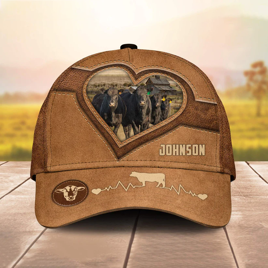 Black Angus Heart Shaped Style Customized Name Cap CA0202