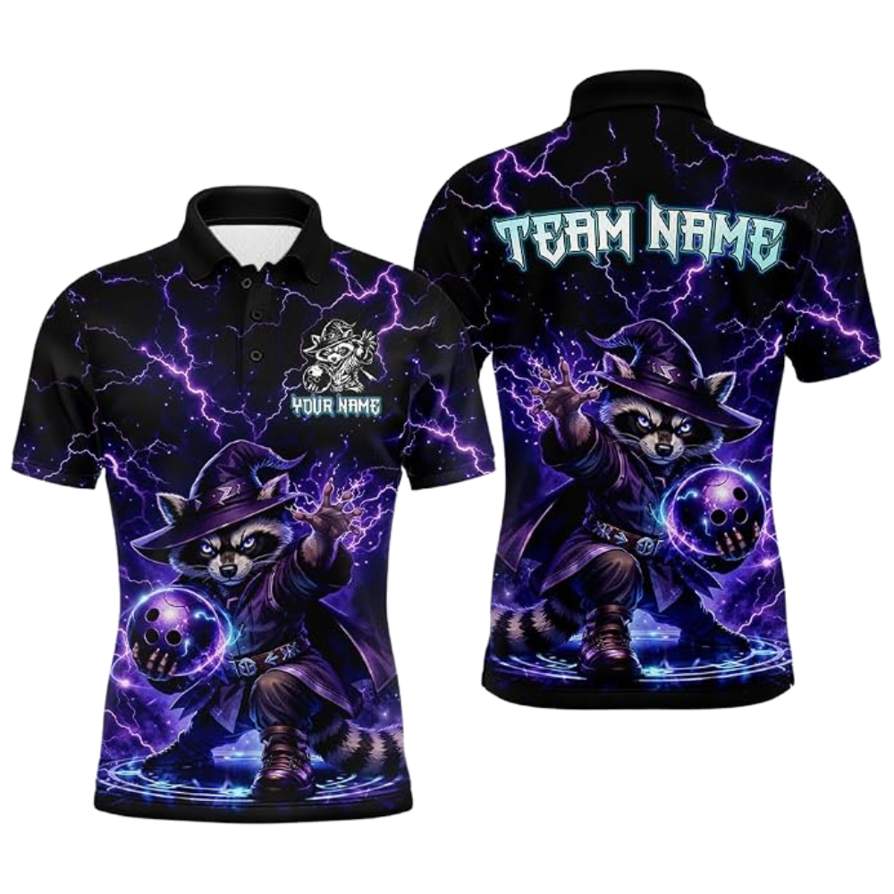 Men's Custom Raccoon Wizard Bowling Polo Shirt, Custom Raccoon Bowling Shirt For Team BZ0939