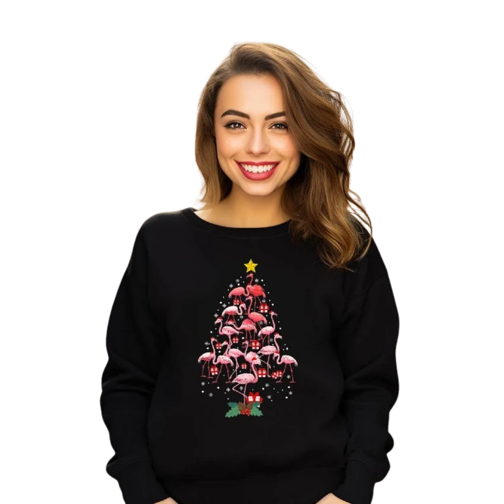 Flamingo Christmas Tree Sweatshirt, Flamingo Xmas Sweatshirt 2D0768