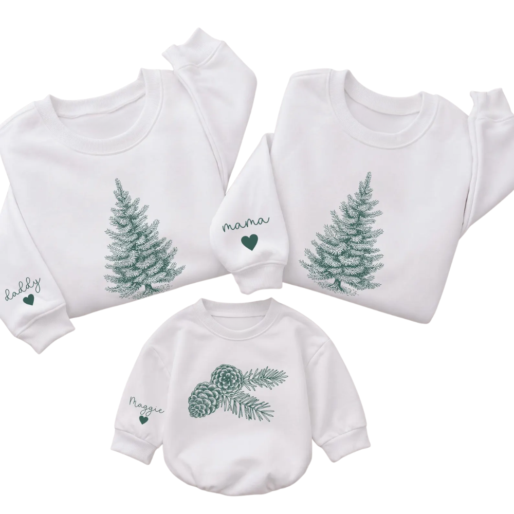 Custom Pinecone And Pine Tree Matching Family Sweatshirt, Custom Christmas Tree Sweatshirt For Family ET1685