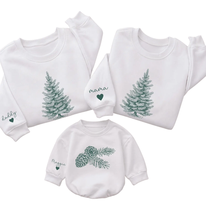 Custom Pinecone And Pine Tree Matching Family Sweatshirt, Custom Christmas Tree Sweatshirt For Family ET1685
