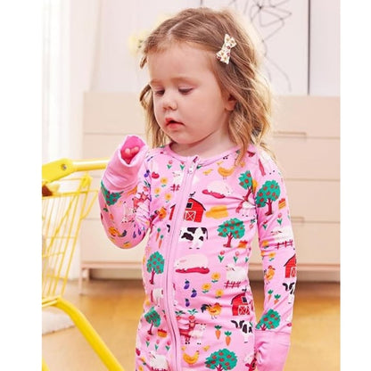 Farm Animal Pink Baby Convertible Zippy Romper, Farm Lover Convertible Romper For Baby BB0358