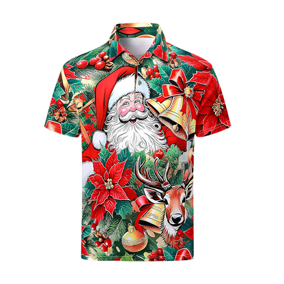 Santa Reindeer Christmas Men's Red Green Golf Polo Shirt, Christmas Golf Shirts GZ0453