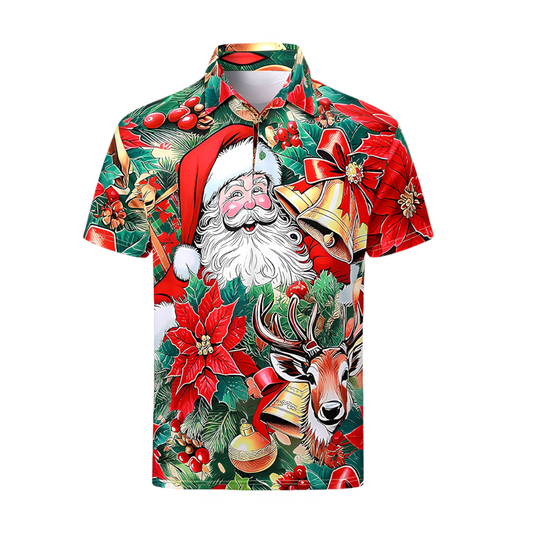 Santa Reindeer Christmas Men's Red Green Golf Polo Shirt, Christmas Golf Shirts GZ0453