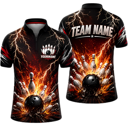 Custom Flame Thunder Bowling Jersey For Men, Custom Flame Bowling Team Shirt BZ0868