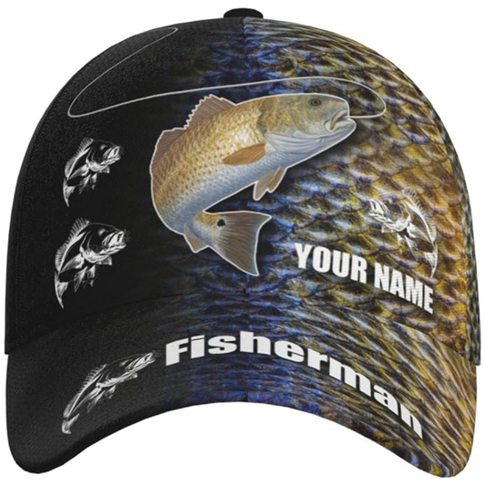 Redfish Custom Name 3D Printed Baseball Cap, Custom Fishing Cap For Fisherman CP0604