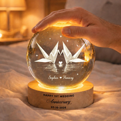 Custom Paper Anniversary Crystal Ball Led Night Light, Custom One Year Wedding Night Light  WD0841