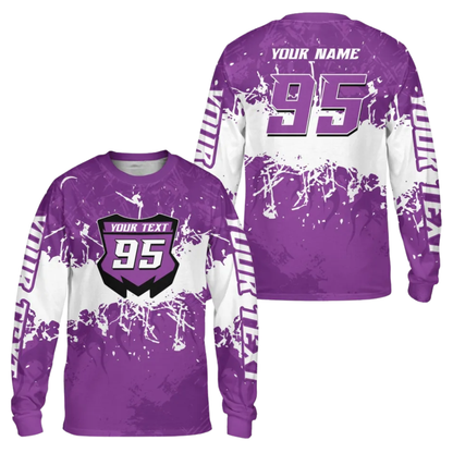 Custom Red White Racing Dirt Bike Jersey Long Sleeve For Men, Custom Dirt Bike Shirts MZ0092