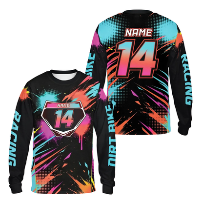 Custom Colorful Splatter Dirt Bike Long Sleeve Jersey For Men, Personalized Racing Dirt Bike Shirts ME0055