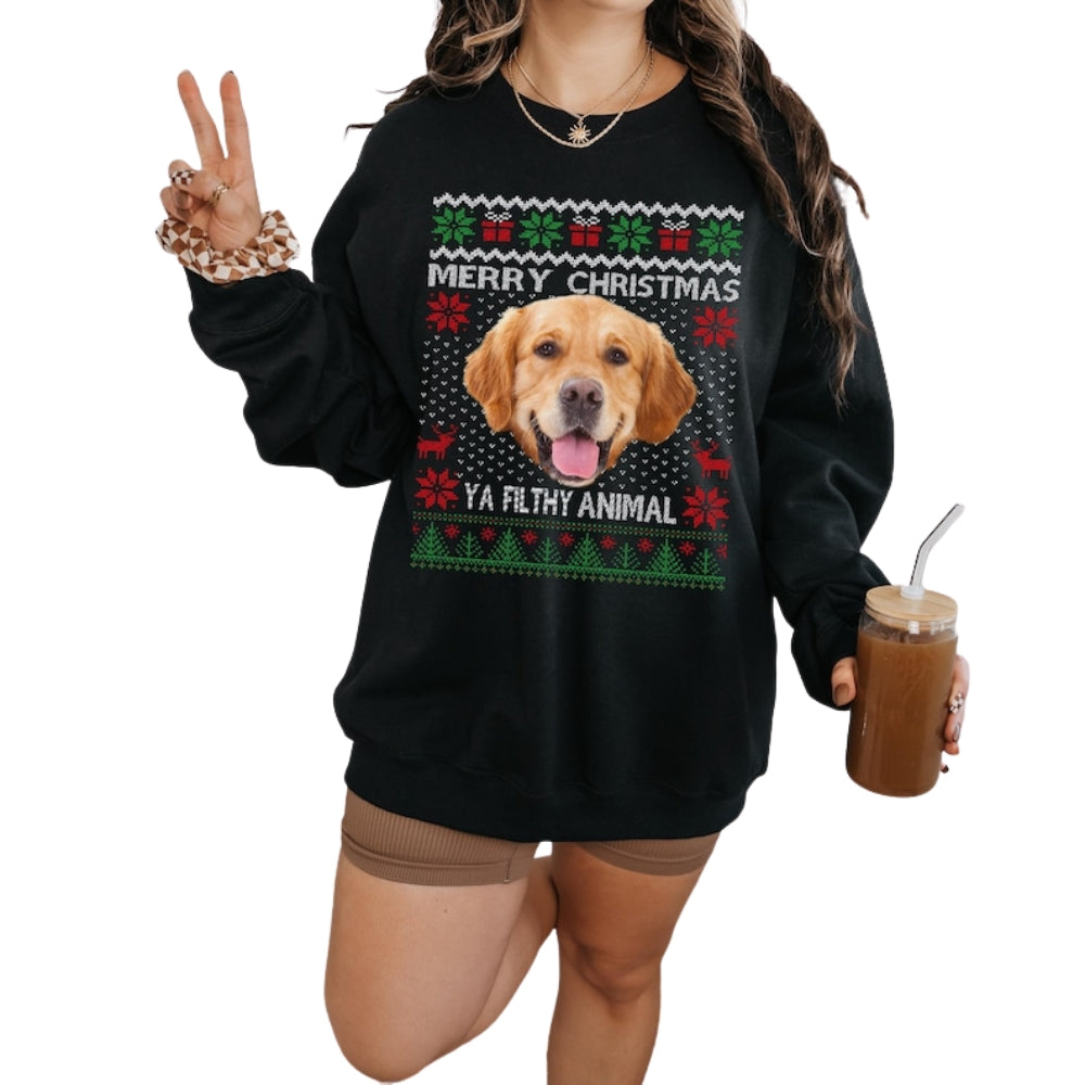 Custom Pet Photo Merry Christmas Sweatshirt, Custom Funny Christmas Sweatshirt For Animal Lover 2D0371