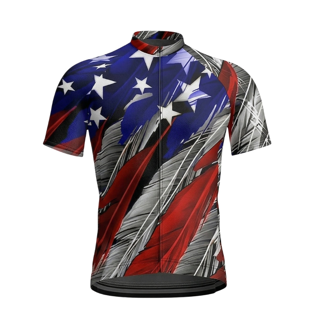 Grunge American Flag Cycling Short Sleeve Jersey For Men, Patriotic Cycling Jersey CZ0148