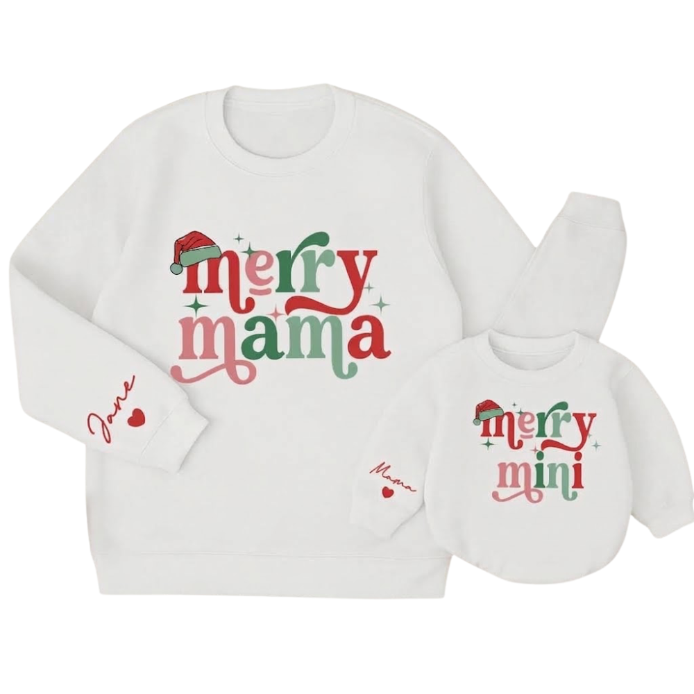 Personalized Merry Mama Merry Mini Matching Xmas Sweatshirt, Custom Mommy And Me Christmas Sweatshirt ET1611