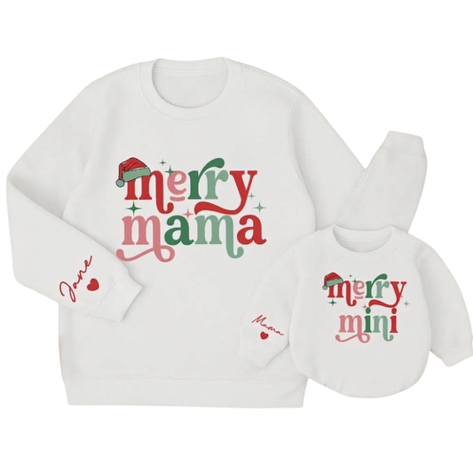 Personalized Merry Mama Merry Mini Matching Xmas Sweatshirt, Custom Mommy And Me Christmas Sweatshirt ET1611
