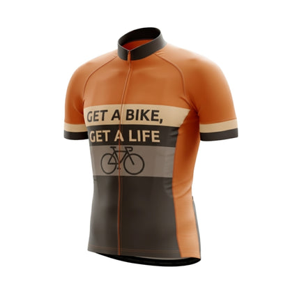 Get A Bike Get A Life Men's Short Sleeve Cycling Jersey, Orange And Brown Cycling Jersey For Men CG0663
