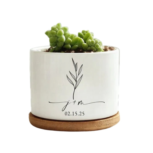 Personalized Wedding Plant Pot For Bride Groom, Custom Newly Engaged Engagement Bridal Shower Wedding Plant Pot WD0034