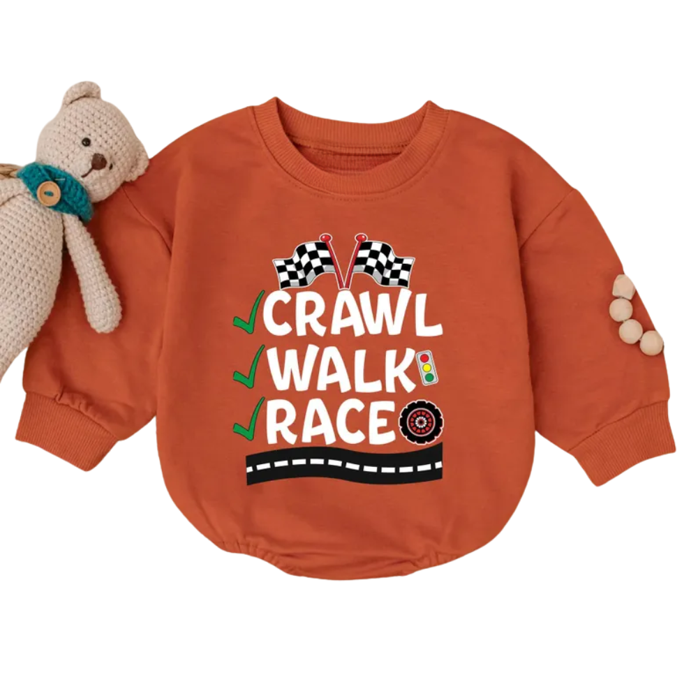 Crawl Walk Race Baby Romper Sweatshirt, Racing Lover Romper Sweatshirt For Baby BB0562