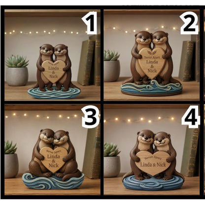 Custom Otter Couple Nerver Apart Wooden Plaque, Custom Otter Wooden Block Wedding Anniversary WD0813
