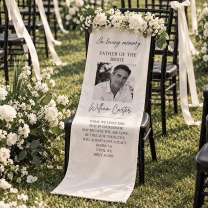 Father Of The Birde Custom Photo Memorial Wedding Chair Banner, Custom Memory Wedding Chair Sign WD0966