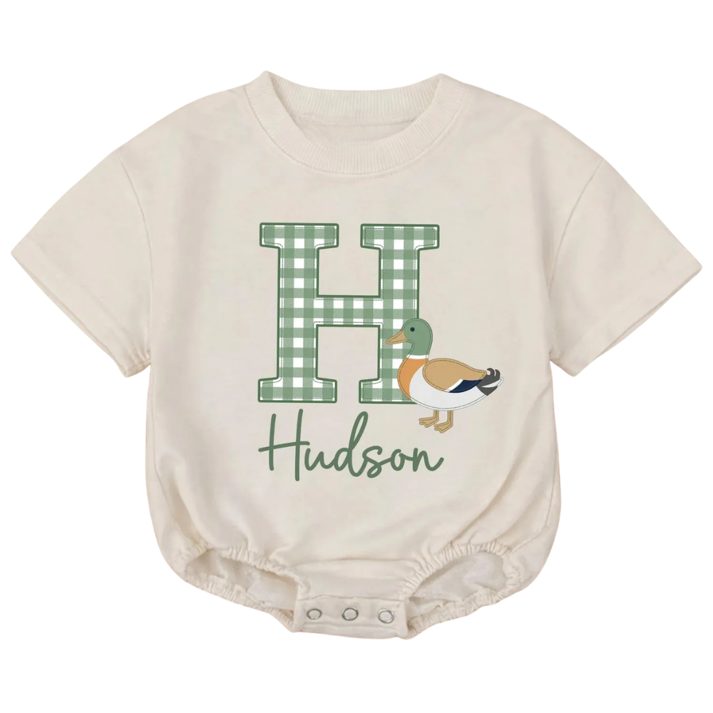 Custom Mallard Duck Baby Bubble T Shirt Romper With Name, Custom Hunting Duck Baby Romper BB0707