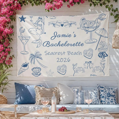 Personalized Seacrest And Beach Bachelorette Banner, Custom Coastal Bachelorette Banner WD0422